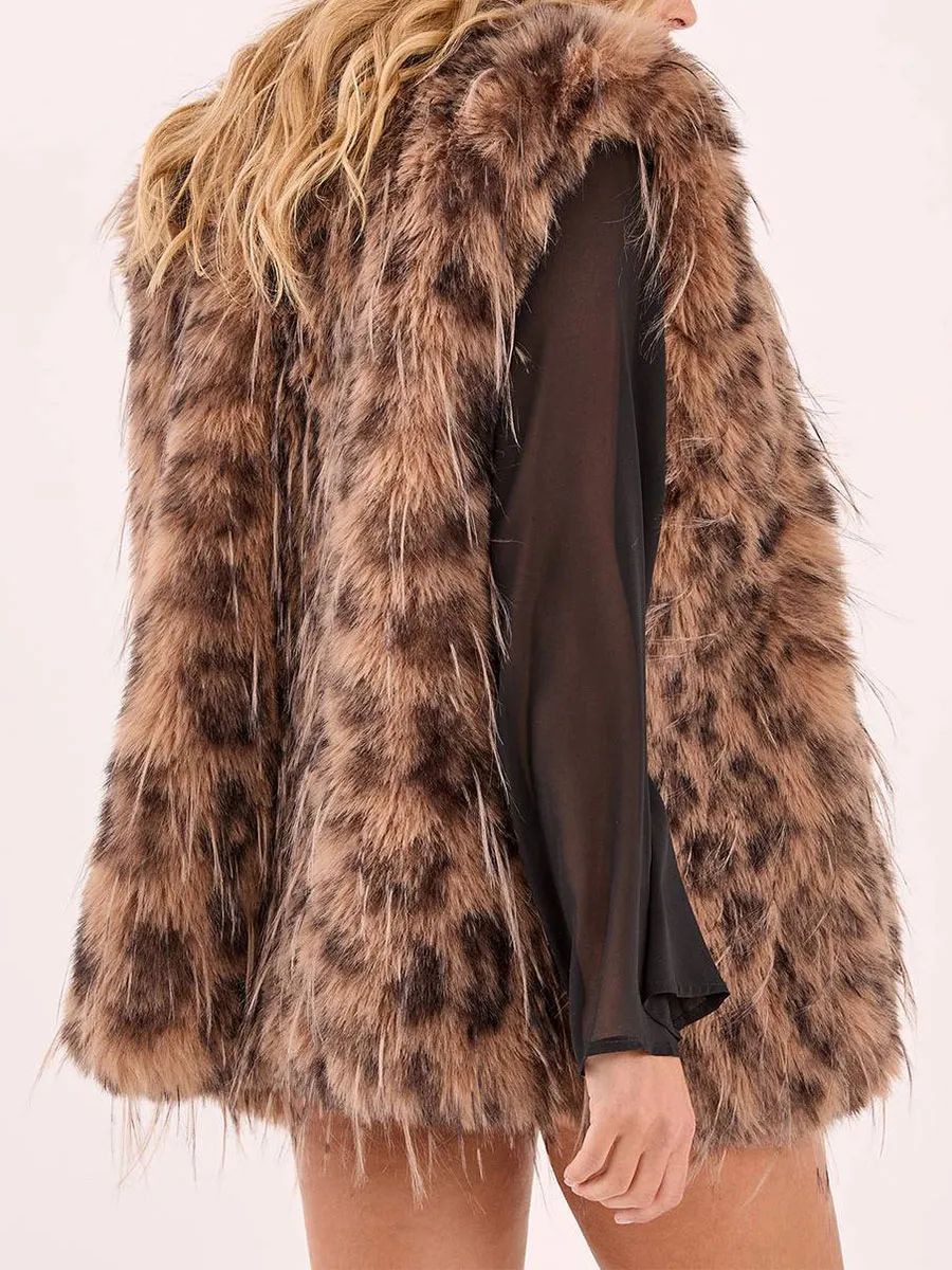 Women's Vintage-Style Fuzzy Leopard-Print Gilet