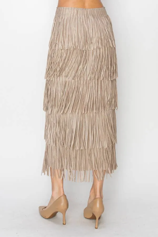 Maxi Tiered Fringe Skirt