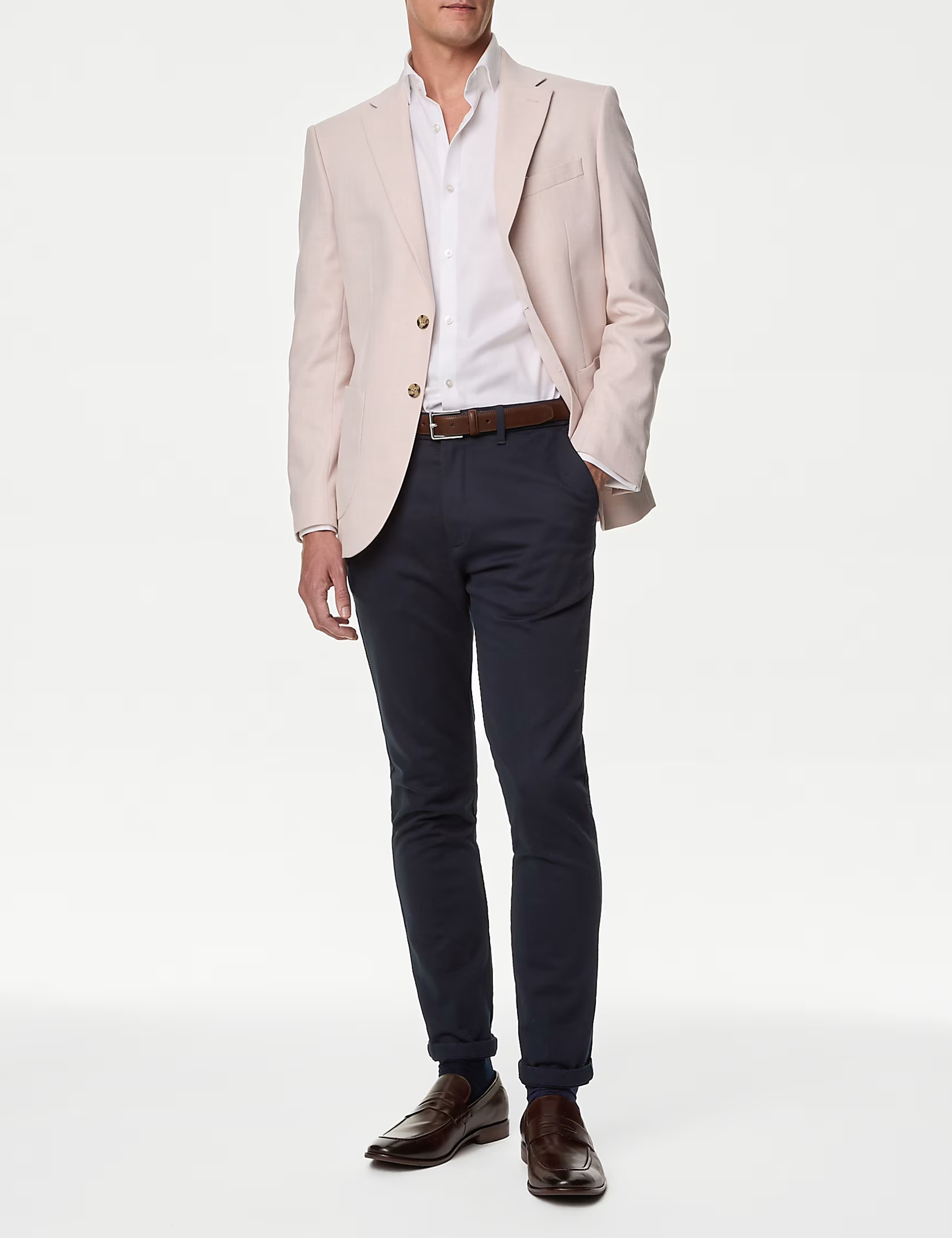 Men's Light Pink Textured Single Breasted Blazer