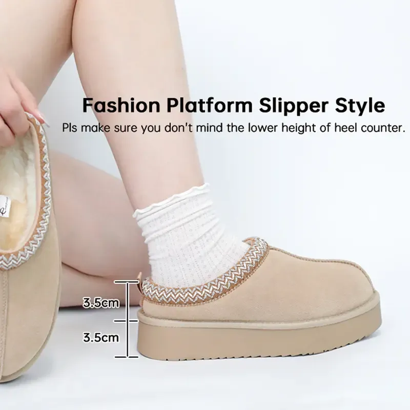 Women's leather outdoor suede slippers, mini heightening boots, short boots with soft fur lining
