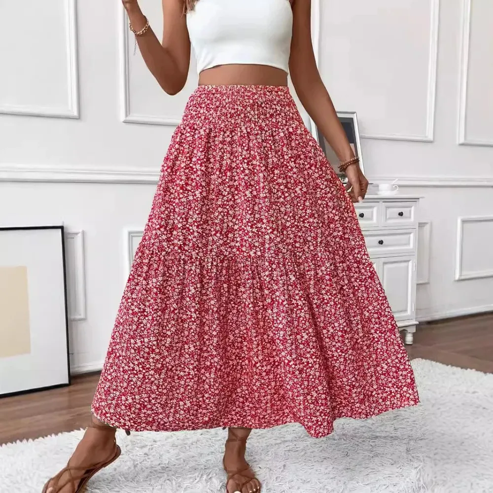 Minimal Denim Floral Printed Skirt