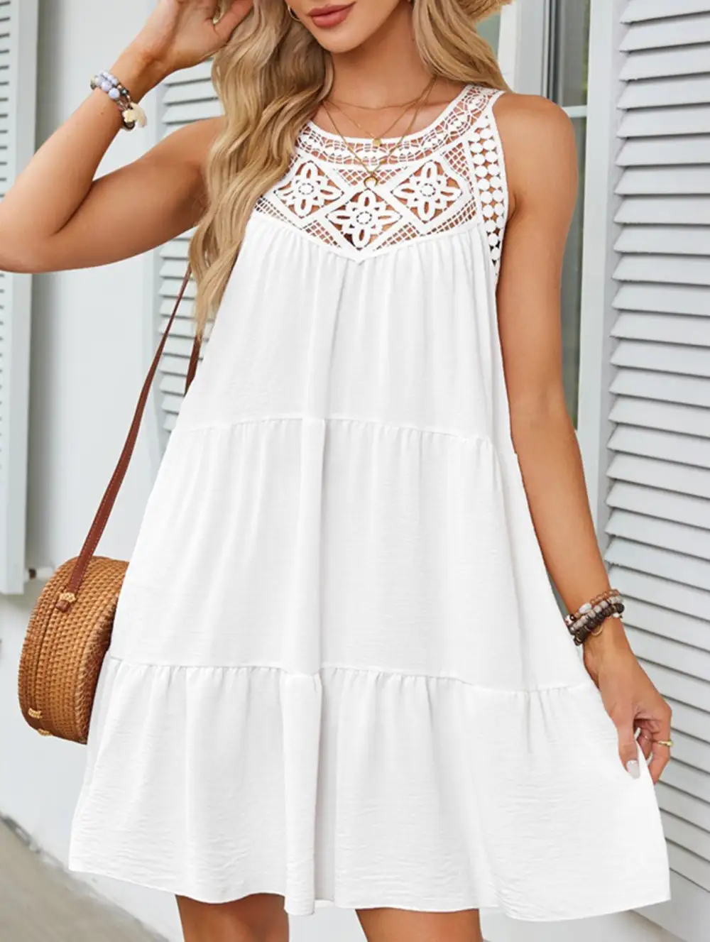 Lace Patch Halter A Line Dress