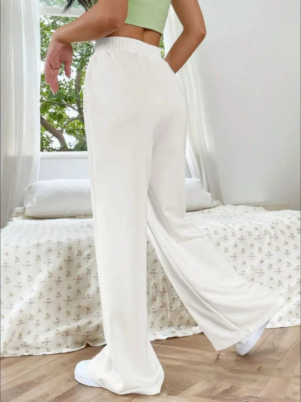 Gathered High Waist Wide Leg Pants