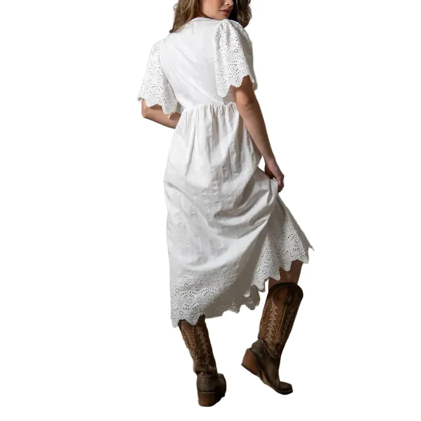 Floral Print Eyelet Embroidered Casual Dress
