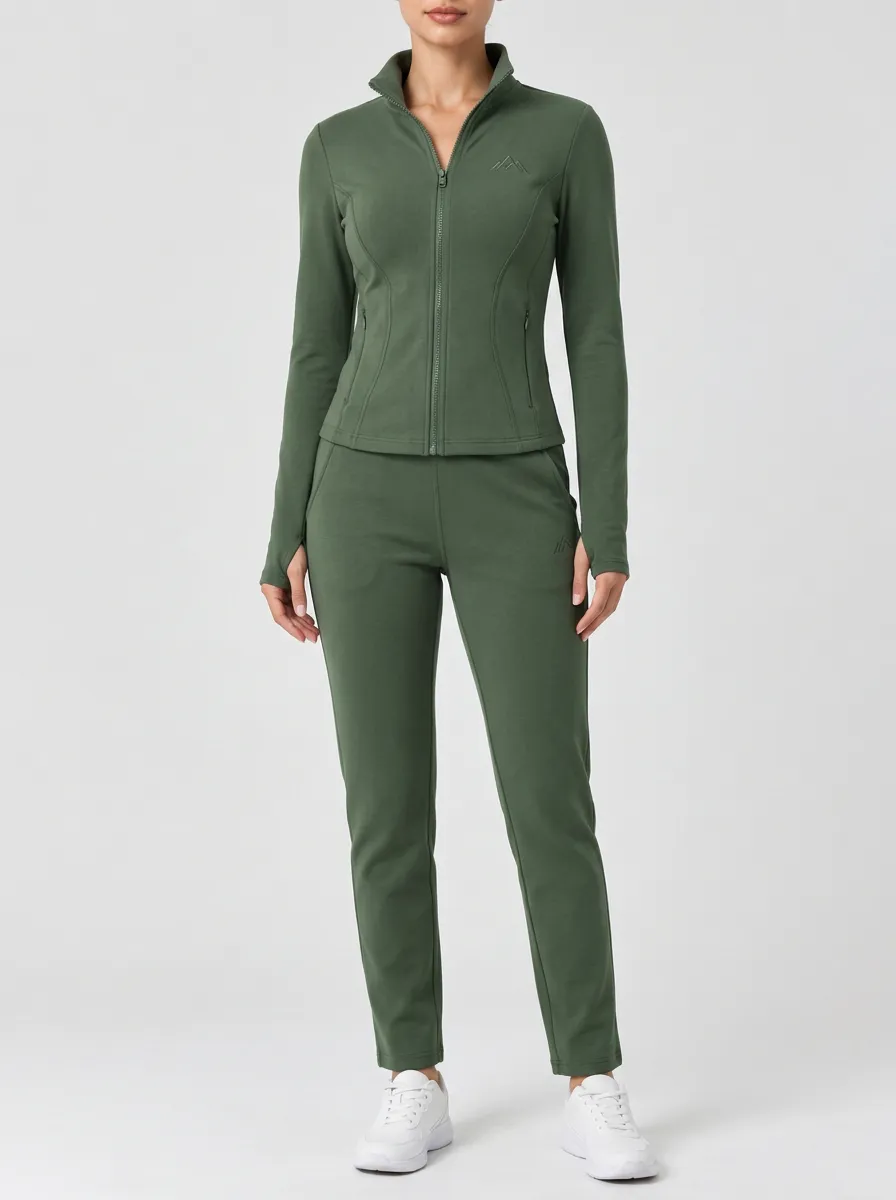 Women's Olive Green Full-Zip Jacket & Jogger Set