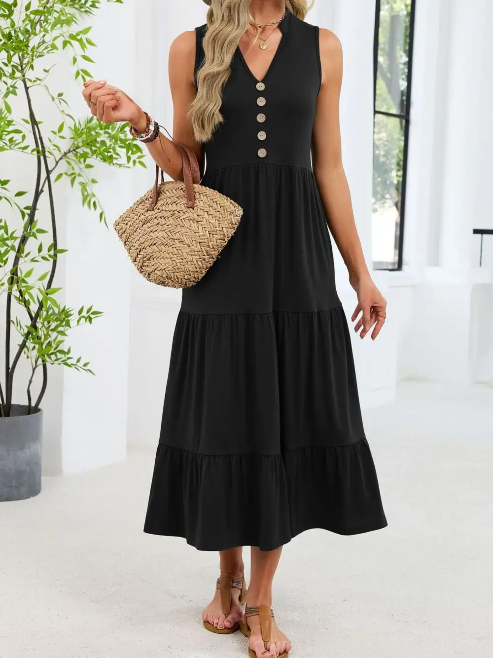 Tiered Sleeveless Midi Dress