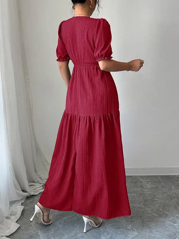 Front Pleated Neck Maxi Dress