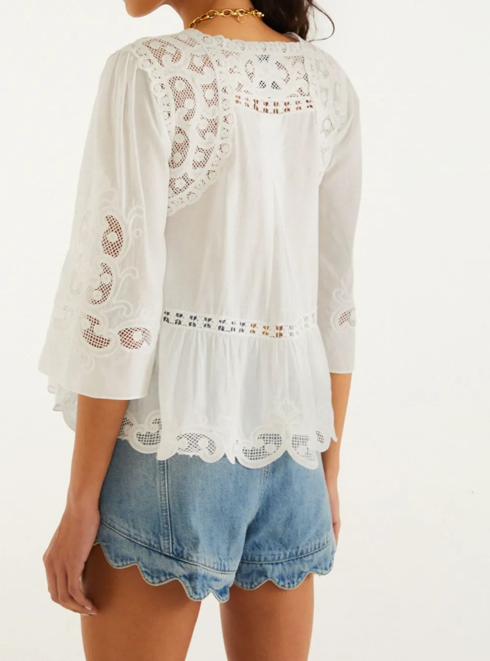 Embroidered Eyelet Short-Sleeve Blouse