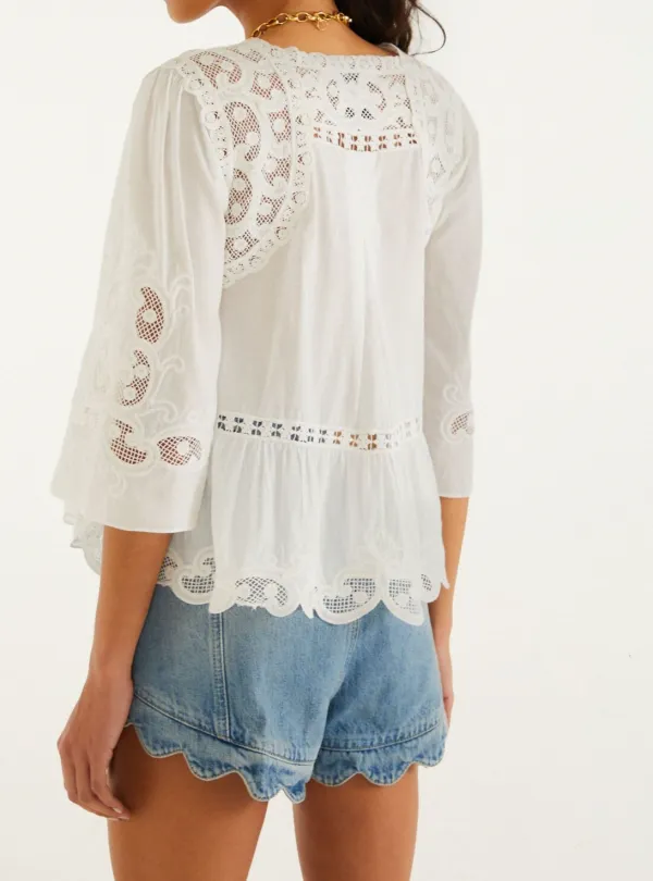 Embroidered Eyelet Short-Sleeve Blouse