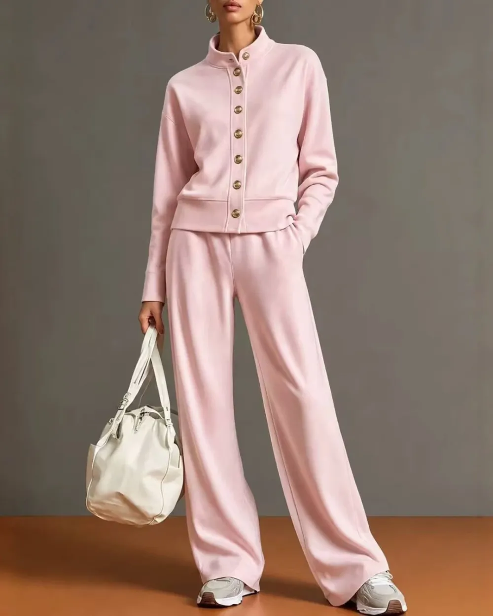 Button Cardigan and Wide-Leg Sweatpants Set