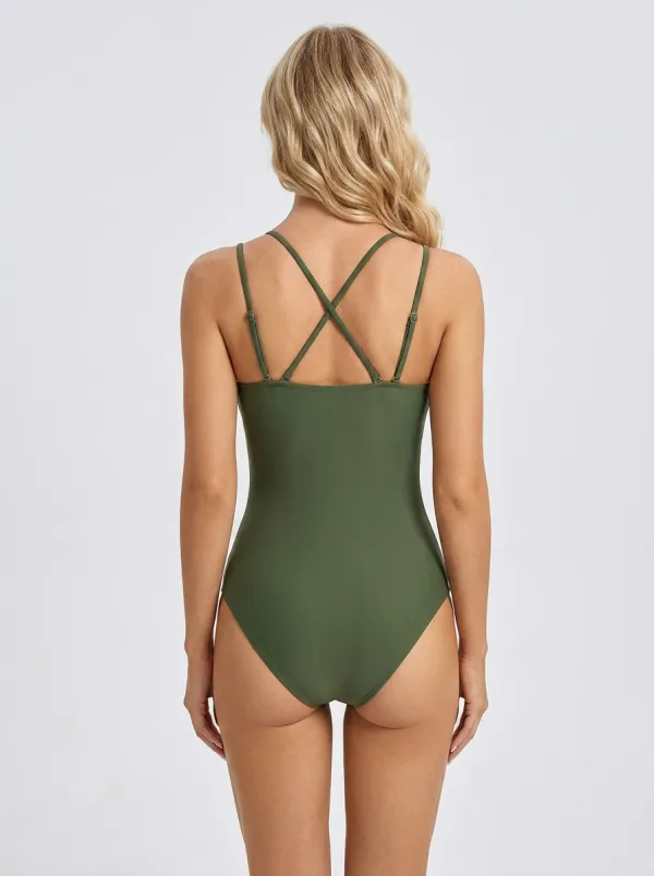 Women's Ring Detail Spaghetti Strap One Piece Swimsuit