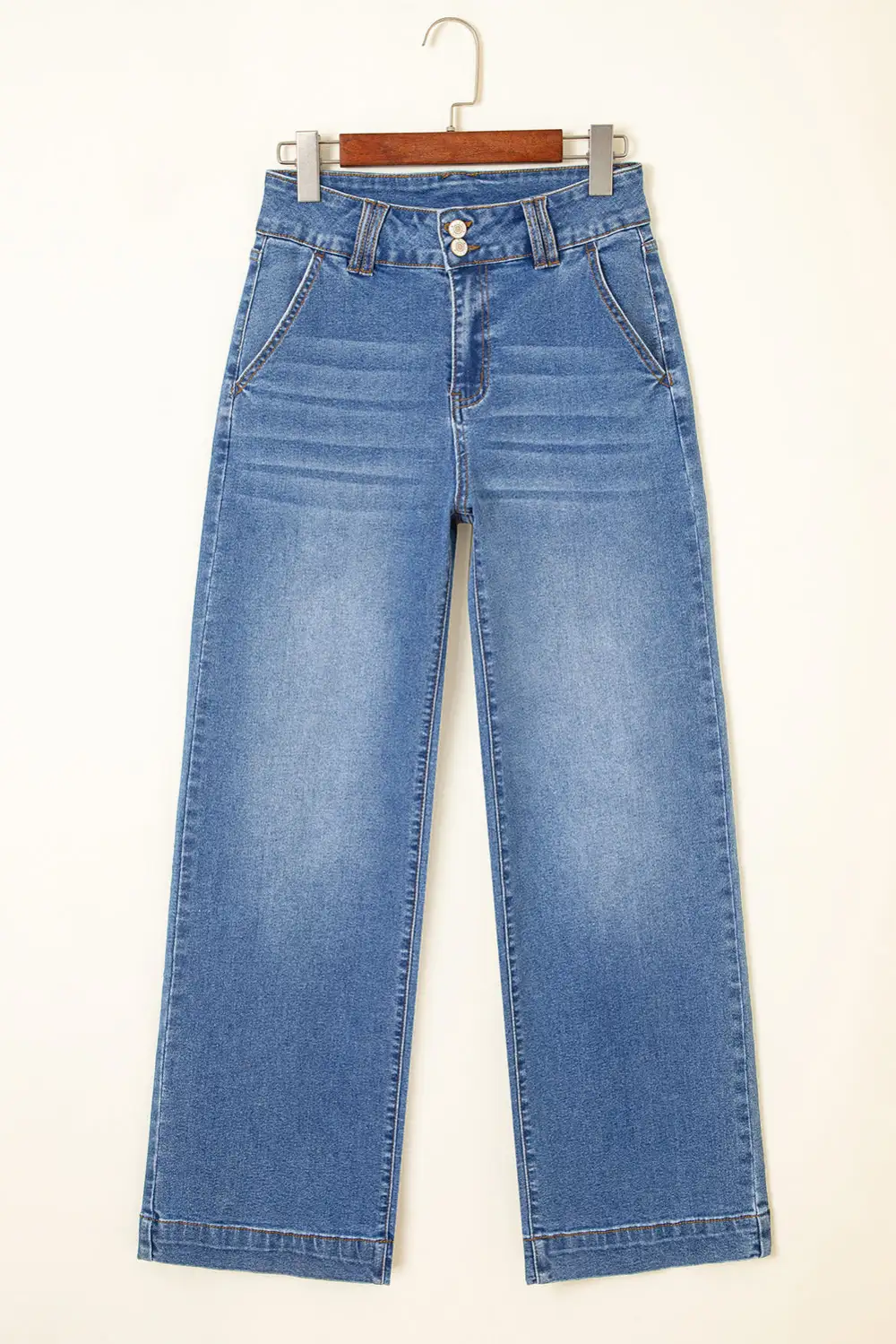 Double Button Zip Fly Straight Leg Jeans