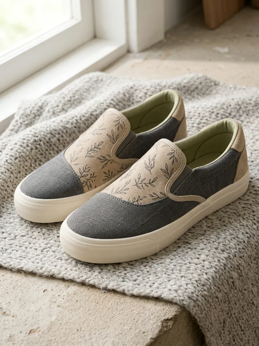 Women's Botanical Minimalist Leaf Printed Slip-on Shoes