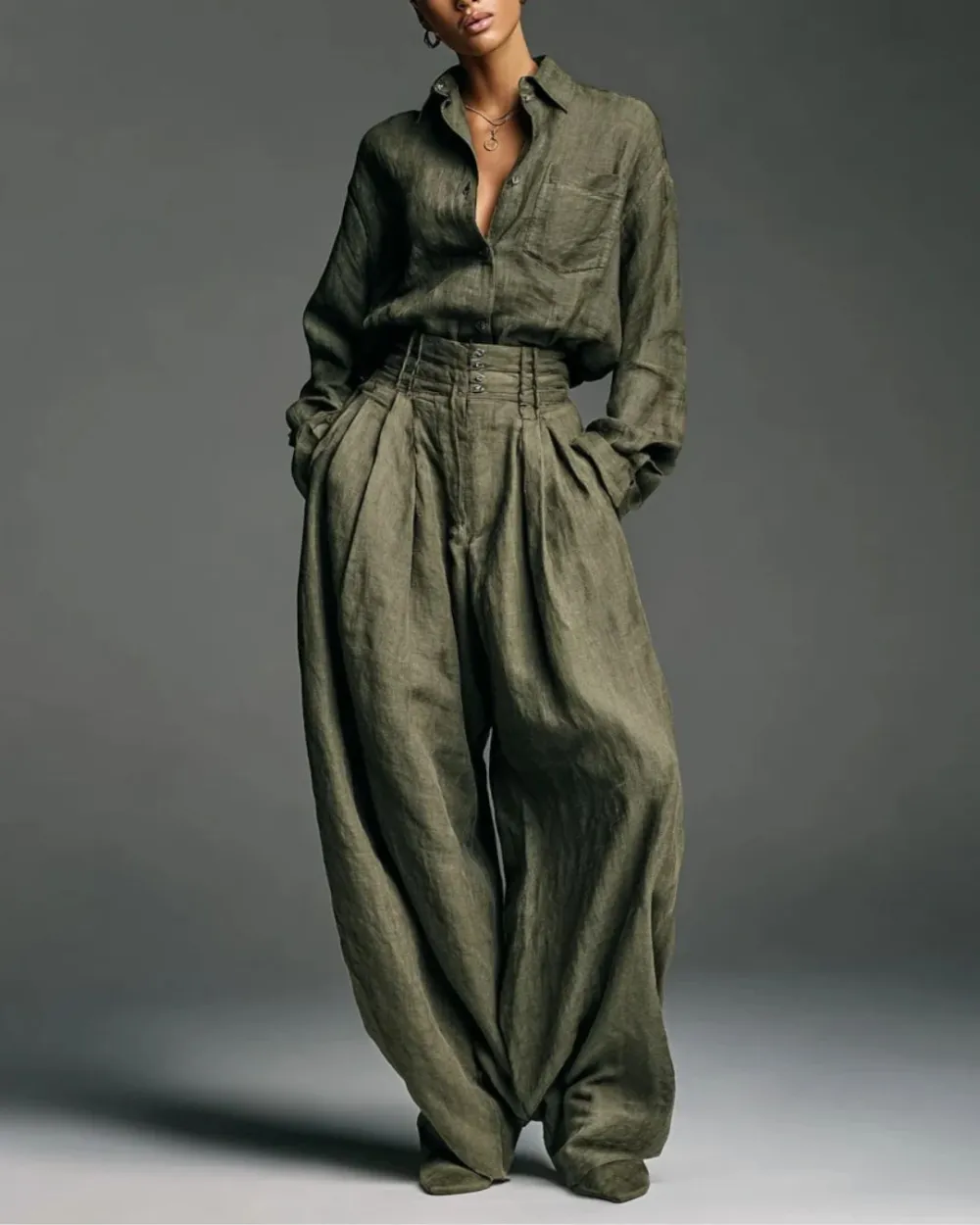 Vintage Relaxed Cardigan and High-Waisted Set