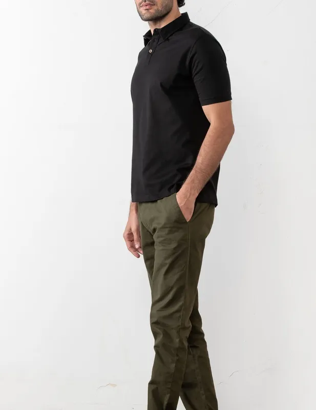 Black Cotton Jersey Polo Shirt