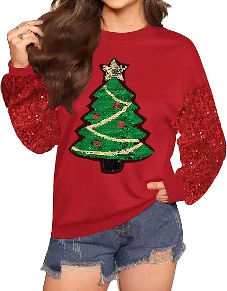 Womens Christmas Santa Sequin Sweatshirt – Sparkle, Celebrate & Stay Cozy