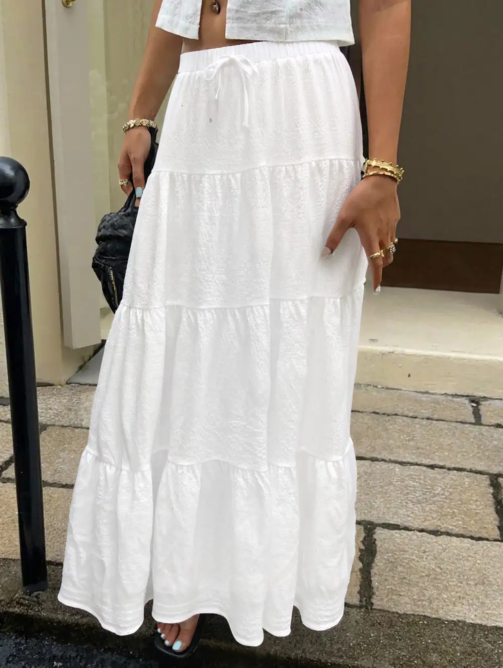 Ruched Drawstring Maxi Skirt