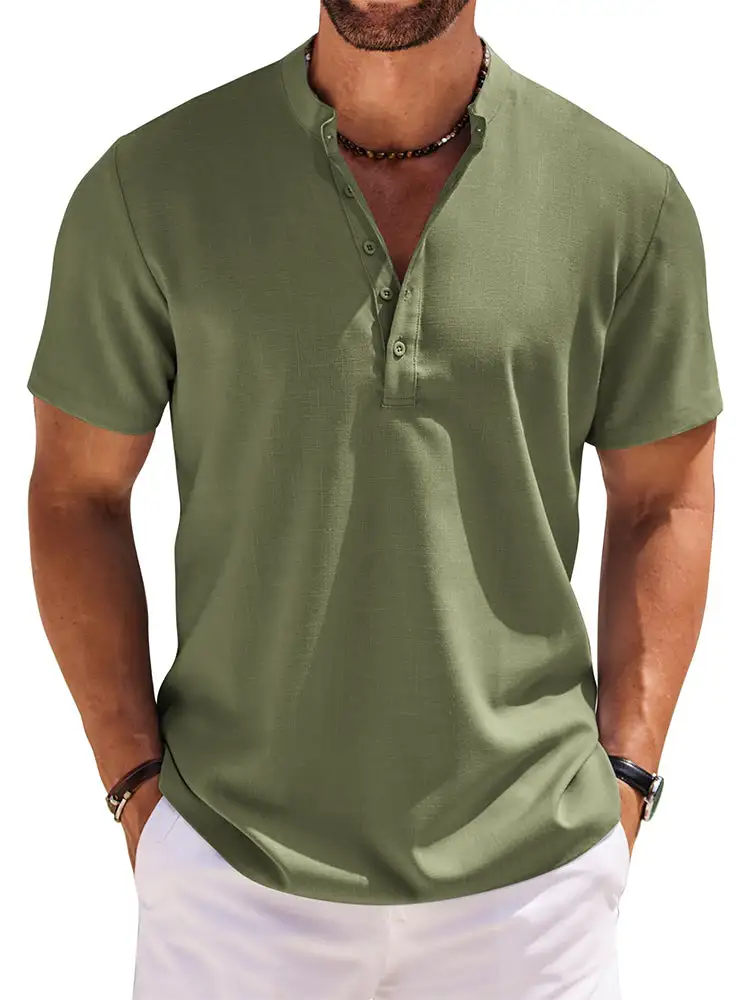 Casual Band Collar Henley Shirt