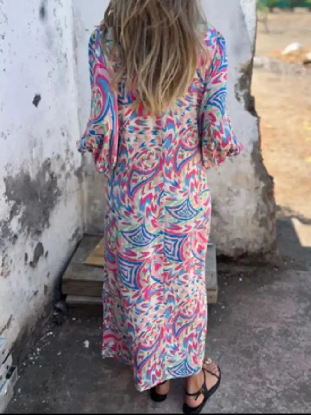 V-Neck Printed Midi Dress