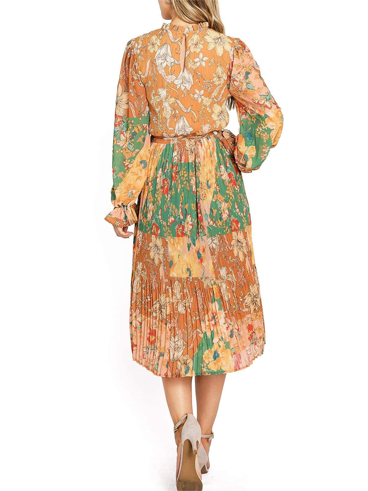 Multicolor Boho - Print Belted Midi Dress