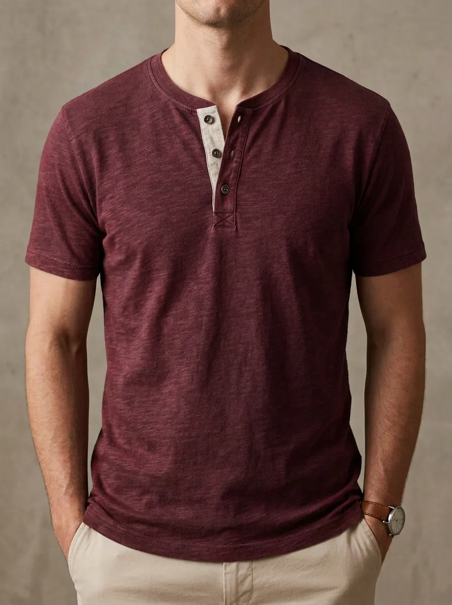 Classic Button-Placket Men's Short-Sleeve Henley Shirt