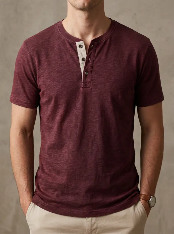 Classic Button-Placket Men's Short-Sleeve Henley Shirt