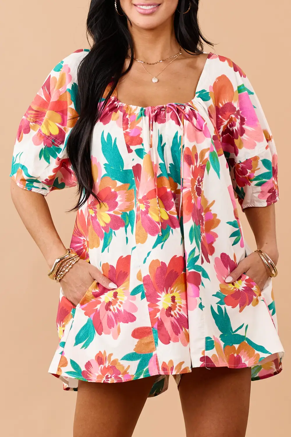 Coconut Cotton Floral Print Puff Sleeve