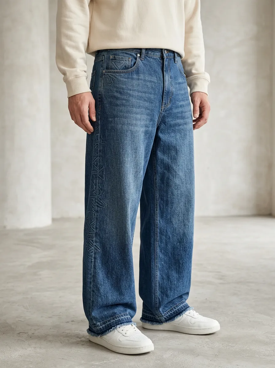 Men's Geometric Wide Leg Jeans