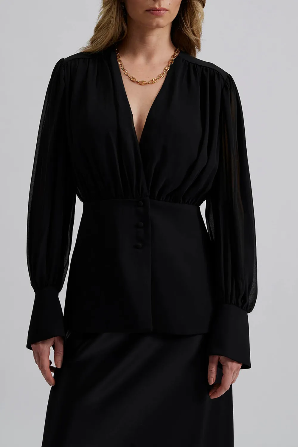 V Neck Puff Sleeve Blouse