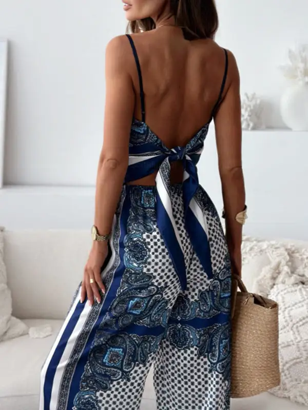 Print Strappy Vest And Pants Set