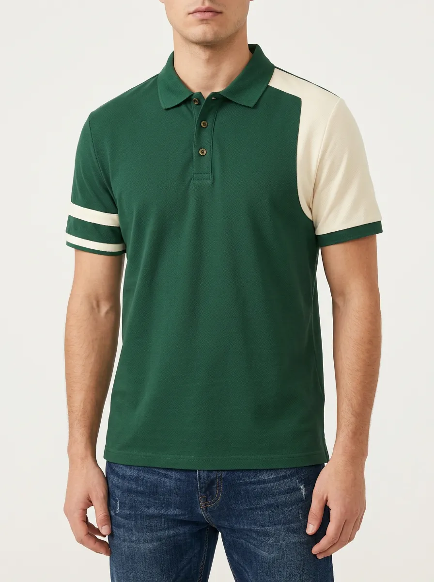 Men's Classic Knit Ribbed Textured Striped Colorblock Polo Shirt