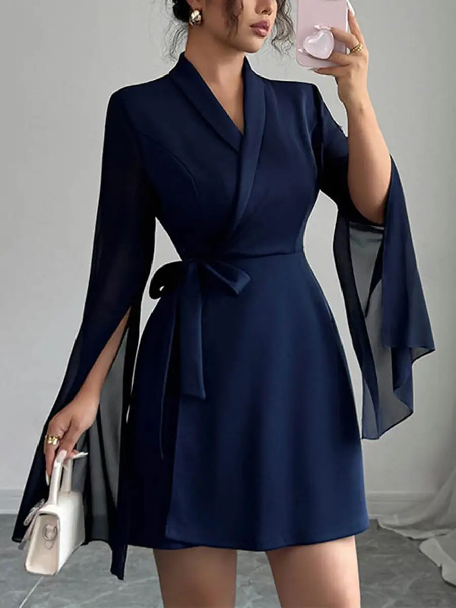 A Line Elasticated Waist Interlace See Through Solid Color Split Joint