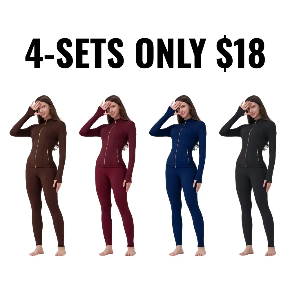 【Golden Zipper】【Gardenia Fragrance】Soft Brushed Women's Sporty Jacket, 25'' Inseam Leggings. Golden Zipper Jacket with Pockets, Yoga Pants, Thumbholes Design, Casual Wear for Women