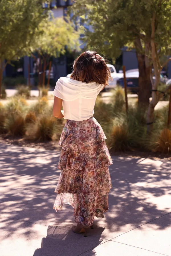 Textured Mesh Floral Skirt