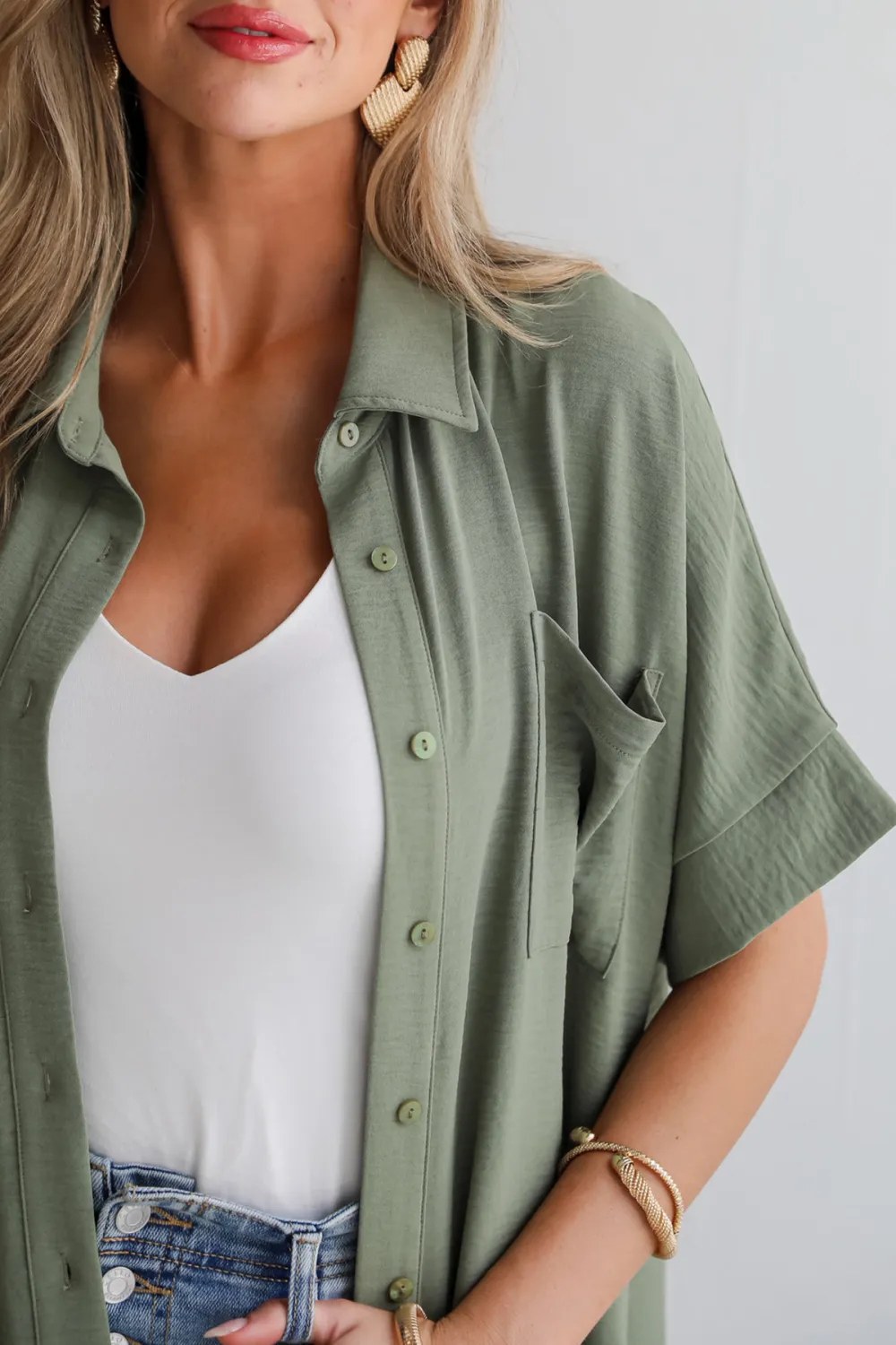 Green Button Front Midi Dress