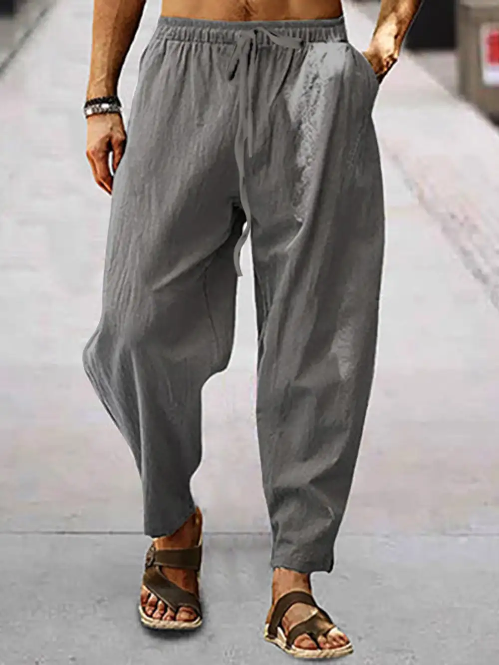 Men's Full Size Drawstring Wide Leg Pants Plus