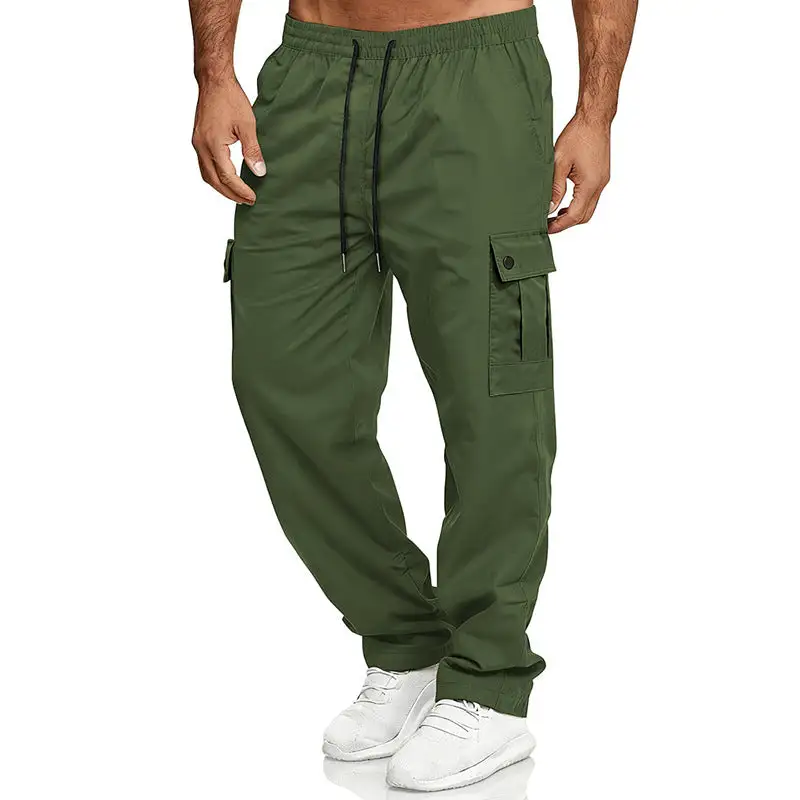 Men's Loose Cargo Pants with Elastic Waistband and Drawstring