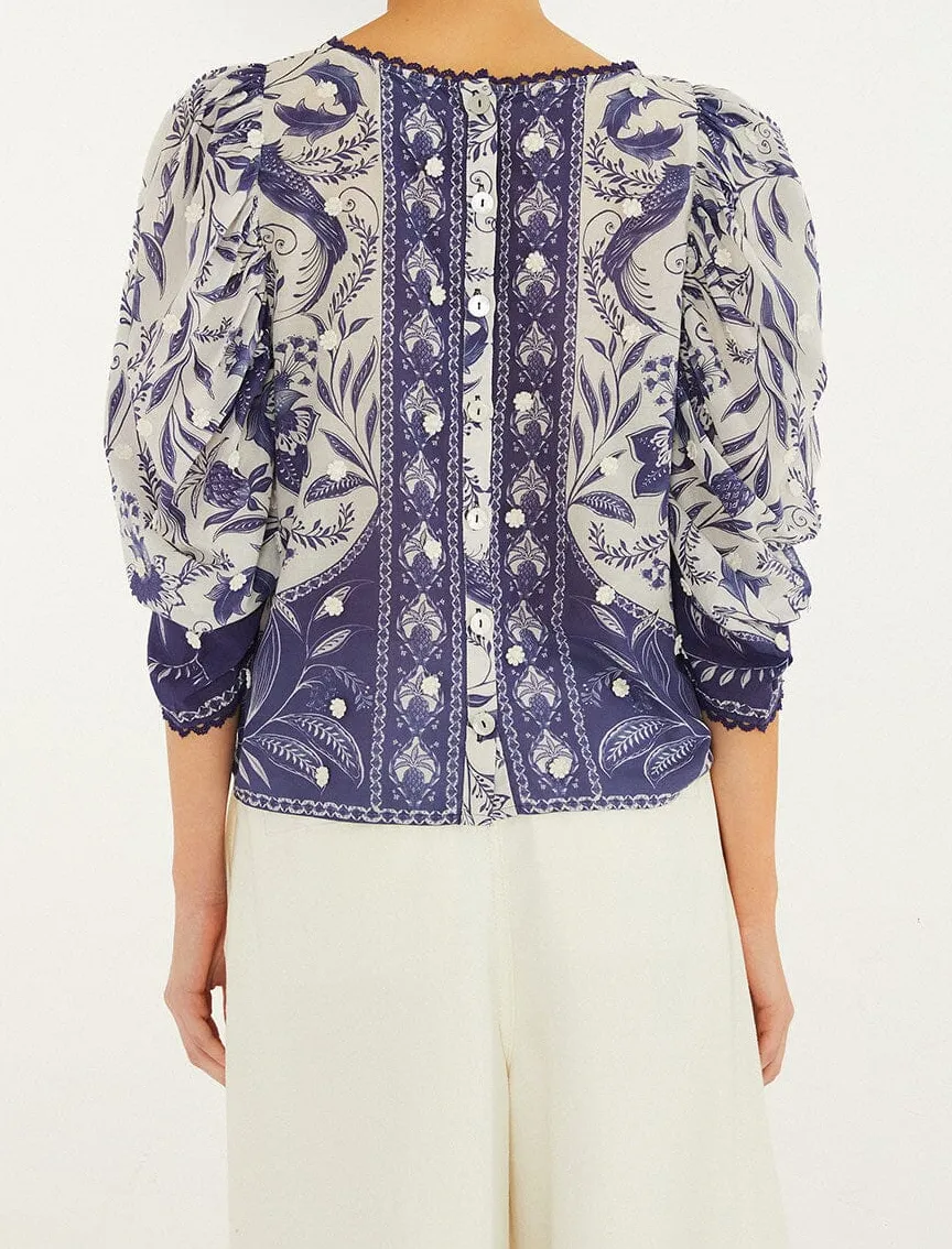 Floral Cropped Button-Front Blouse