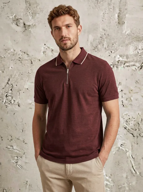 Men's Green Zip-Neck Polo Shirt