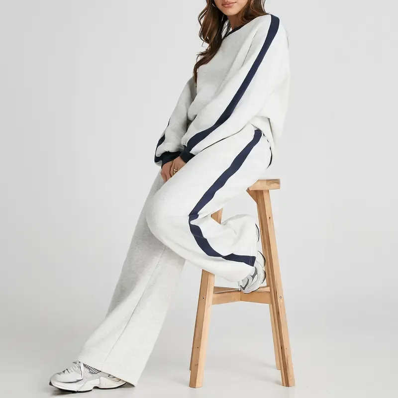 Women's 2 Piece Outfit Fleece Sweatsuit Casual Lounge Matching Sets Crewneck Loose Fit Cozy Sweatshirt & Straight Leg Sweatpants Womenswear Clothes Chic