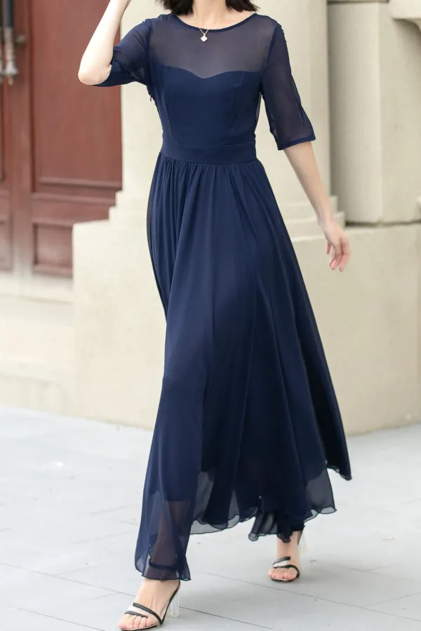 Classic Chiffon Fit And Flare Maxi Dress