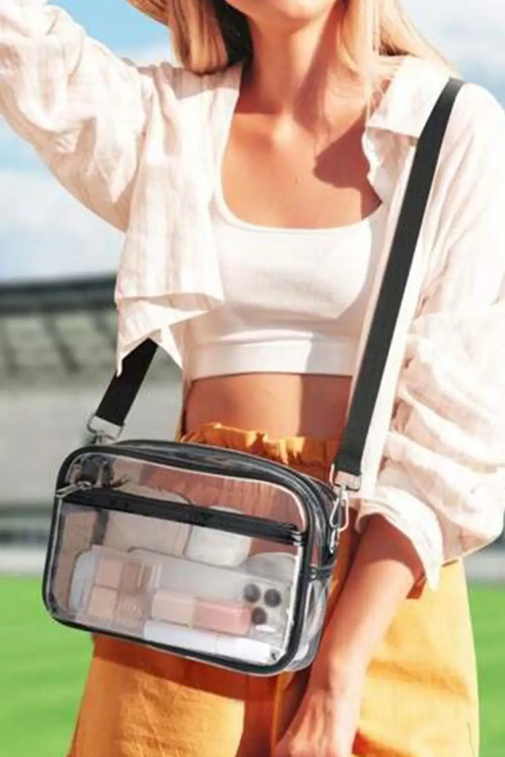 Multi-pocket Contrast Edge Detachable Strap Clear Shoulder Bag