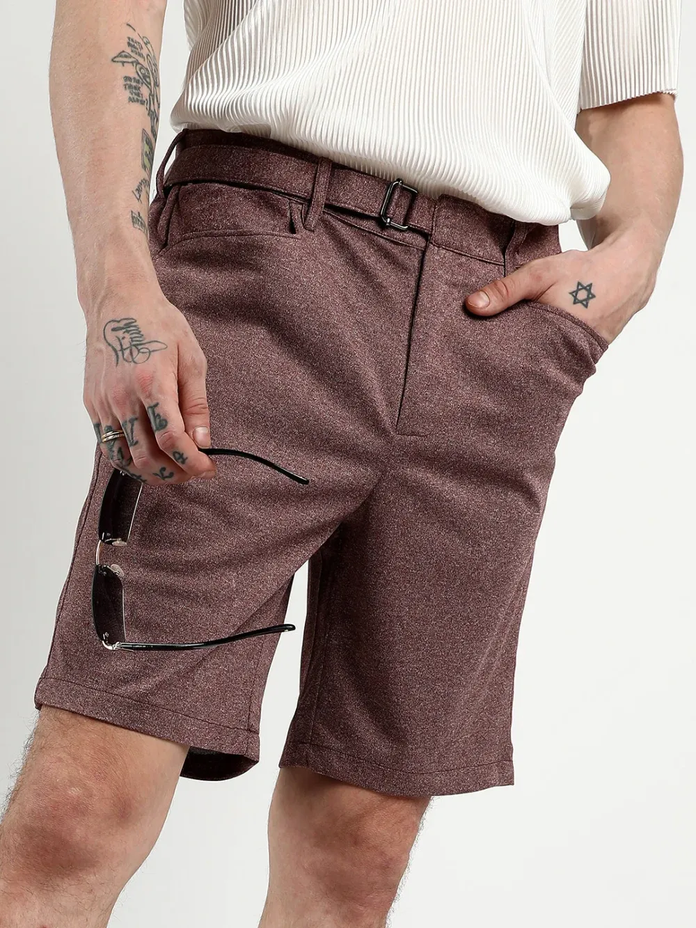 Brown Casual Style Mid Rise Shorts