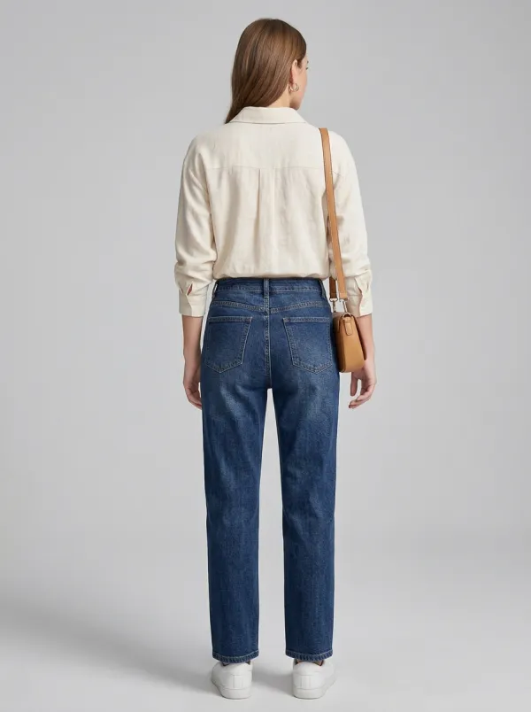 Women's Casual High-Waisted Straight Leg Denim Jeans
