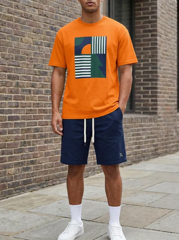 Casual Geometric Pattern Style Men's T-Shirt And Shorts Set