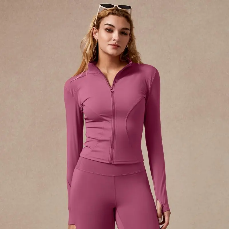 Women's Long Sleeve Full Zip Sports Jacket Slim Fit Quick Dry Breathable Stretch Fabric with Thumb Holes for Gym Running and Yoga Color 13 - Activewear casual fashion clothing