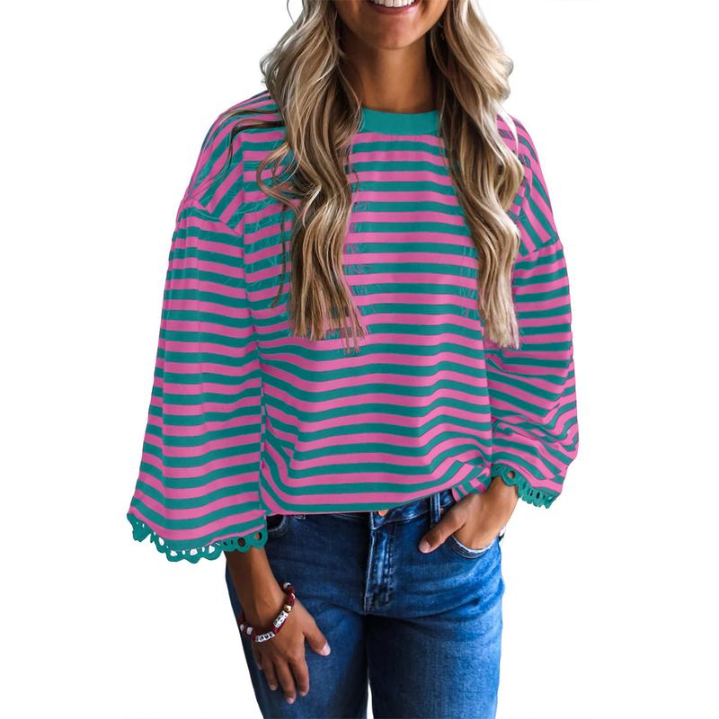 🔥Direct Factory Price - Women's Sweater Crewneck Striped Knit Pullover