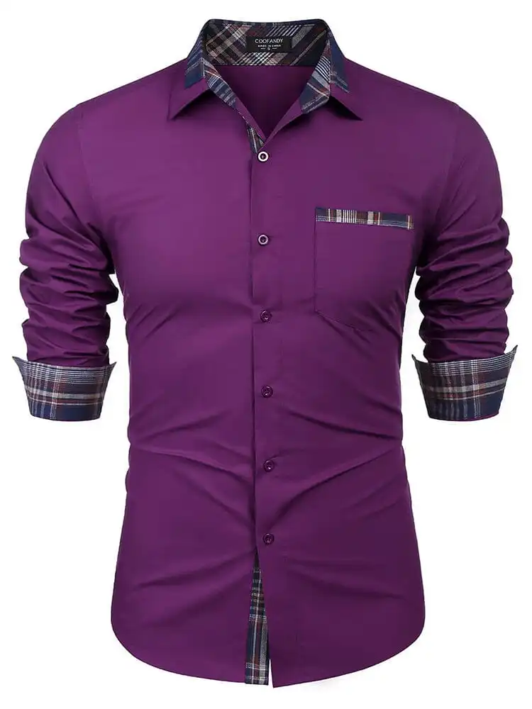 Cotton Plaid Collar Button Down Shirt
