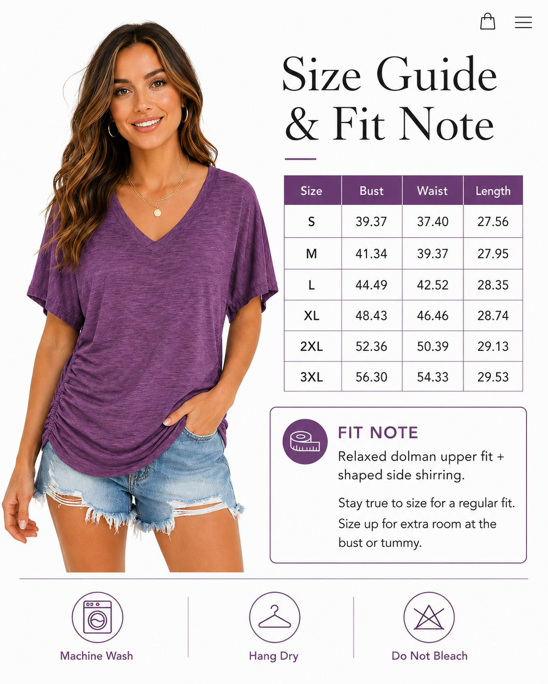 WIHOLL SwimWeek Womens Short Sleeve V Neck Dolman Tops with Side Shirring Loose Fit Shirts