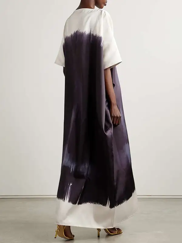 Round Printed Neck Maxi Dress